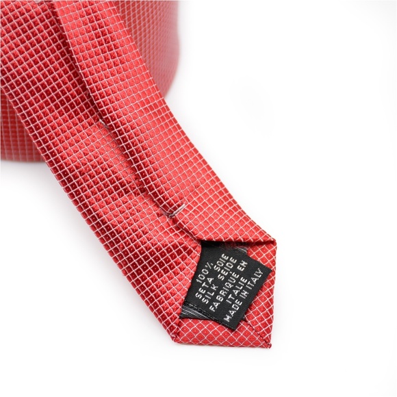 BRIONI Silk Micro-Check Motif Tie in Bright Red - Picture 5 of 9
